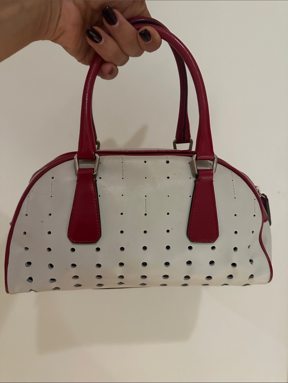 Vintage Prada S/S 2000 Vitello Drive Perforated Bowling Bag - Picture 7 of 12